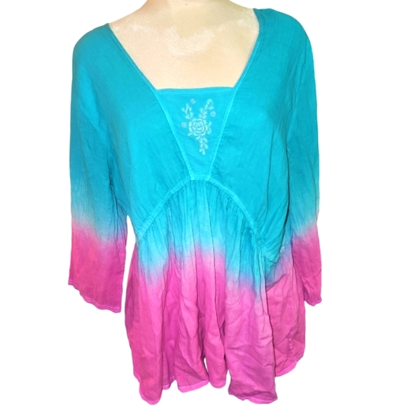 April Cornell XL Fiesta Blouse Tropical Evening Ombre Tie dye Embroidery - Picture 2 of 9